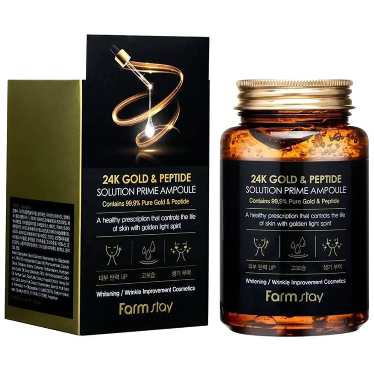 Сыворотка для Лица с Золотом и Пептидами FarmStay 24K Gold and Peptide Solution Prime Ampoule 250ml Оптом