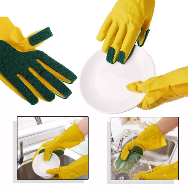Перчатки с Губкой для Мытья Посуды Feie Cleaning Latex Glove Оптом