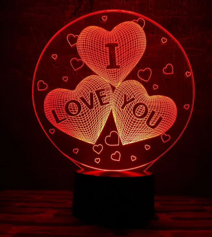 3D Ночник Три Сердца I Love You Оптом 