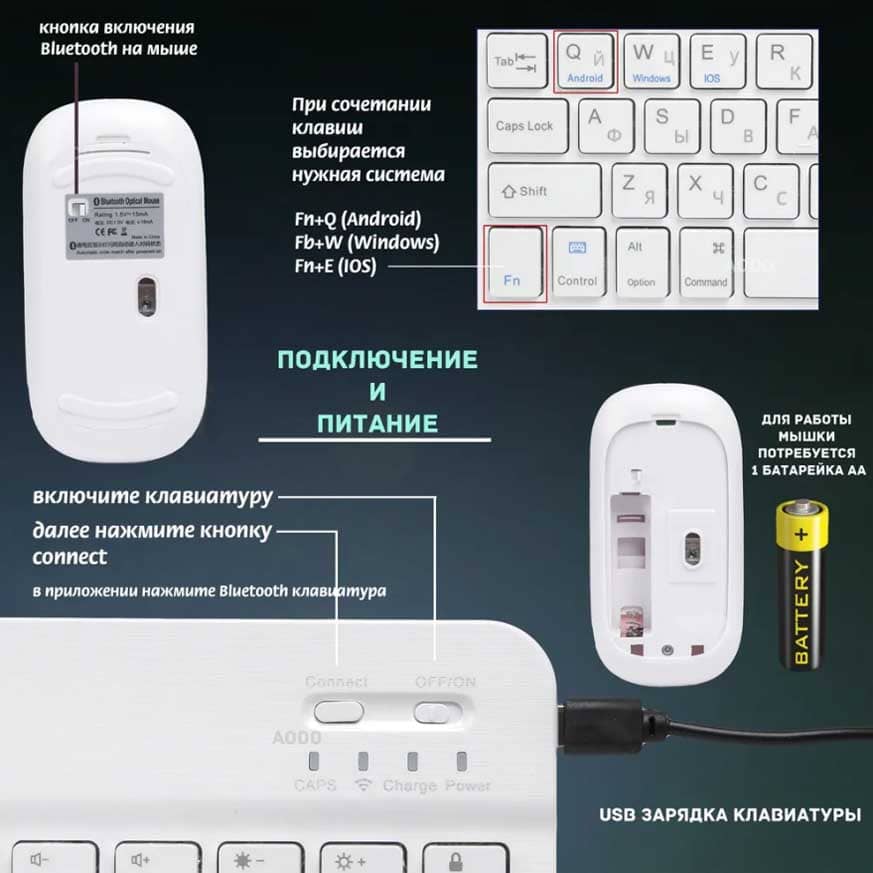 Беспроводная Bluetooth Клавиатура и Мышь Оптом