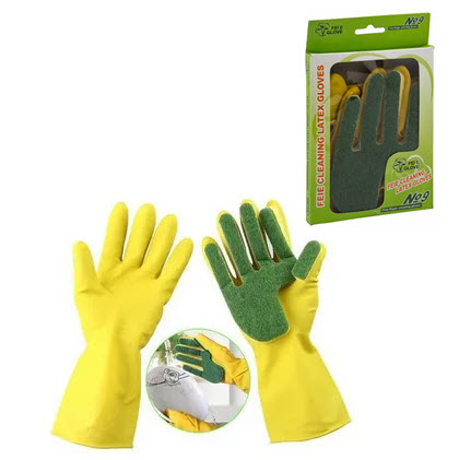 Перчатки с Губкой для Мытья Посуды Feie Cleaning Latex Glove Оптом